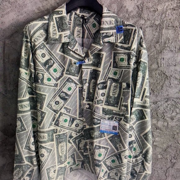 Men's Money Print Casual Button Down Shirt - Picture 1 of 8